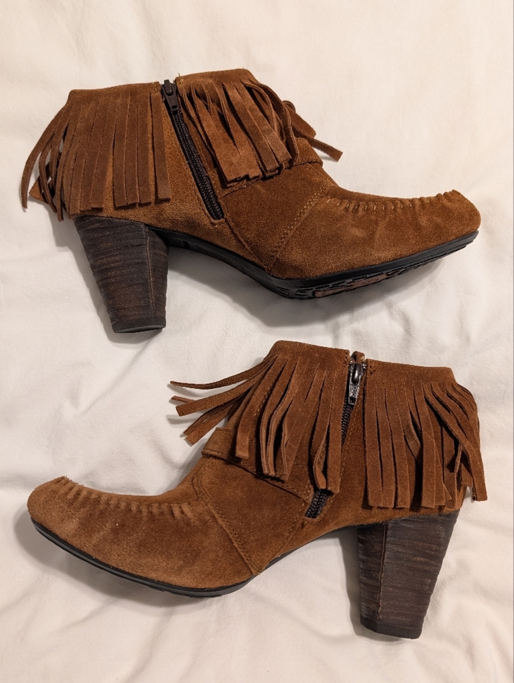 Born Thora Saddle Brown Suede Fringe Ankle Boots Size 10 New Without The Box - Picture 4 of 11